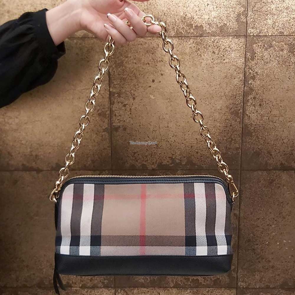 NEW Burberry Abingdon House Check Brown Leather Derby Crossbody Shoulder Bag